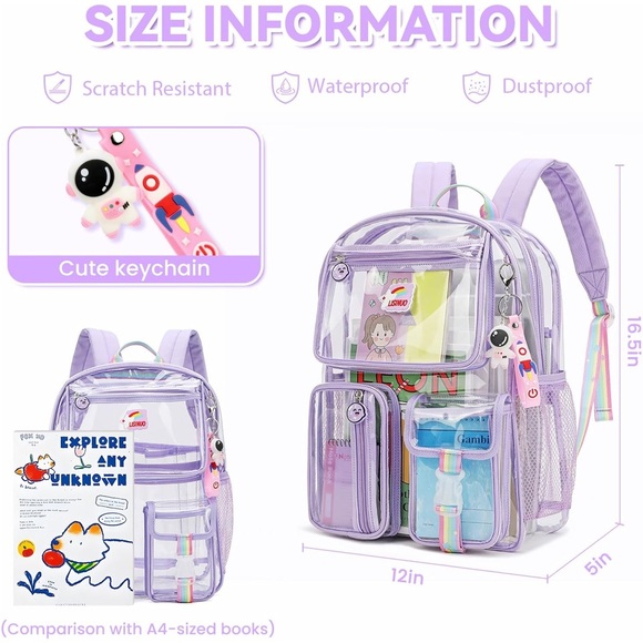 Purple Clear Backpack with Rainbow Accents heavy duty for school stadium approve - Picture 3 of 15